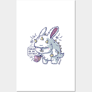 Caveman bunny rabbit is saying "Evolve or be extinct" Posters and Art